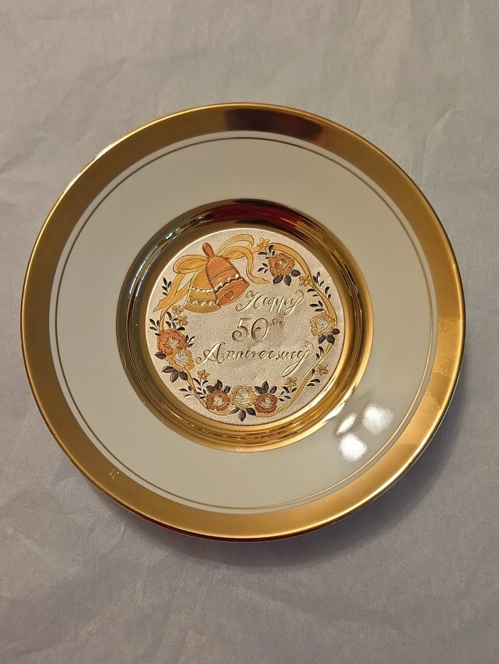 Festive White and Gold 50th Anniversary Decorative Dinner Plate